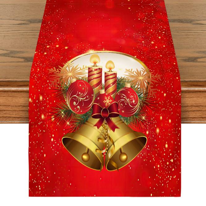 Linen Christmas Table Flag with Snowman & Santa Prints - Festive Table Mat Decorations