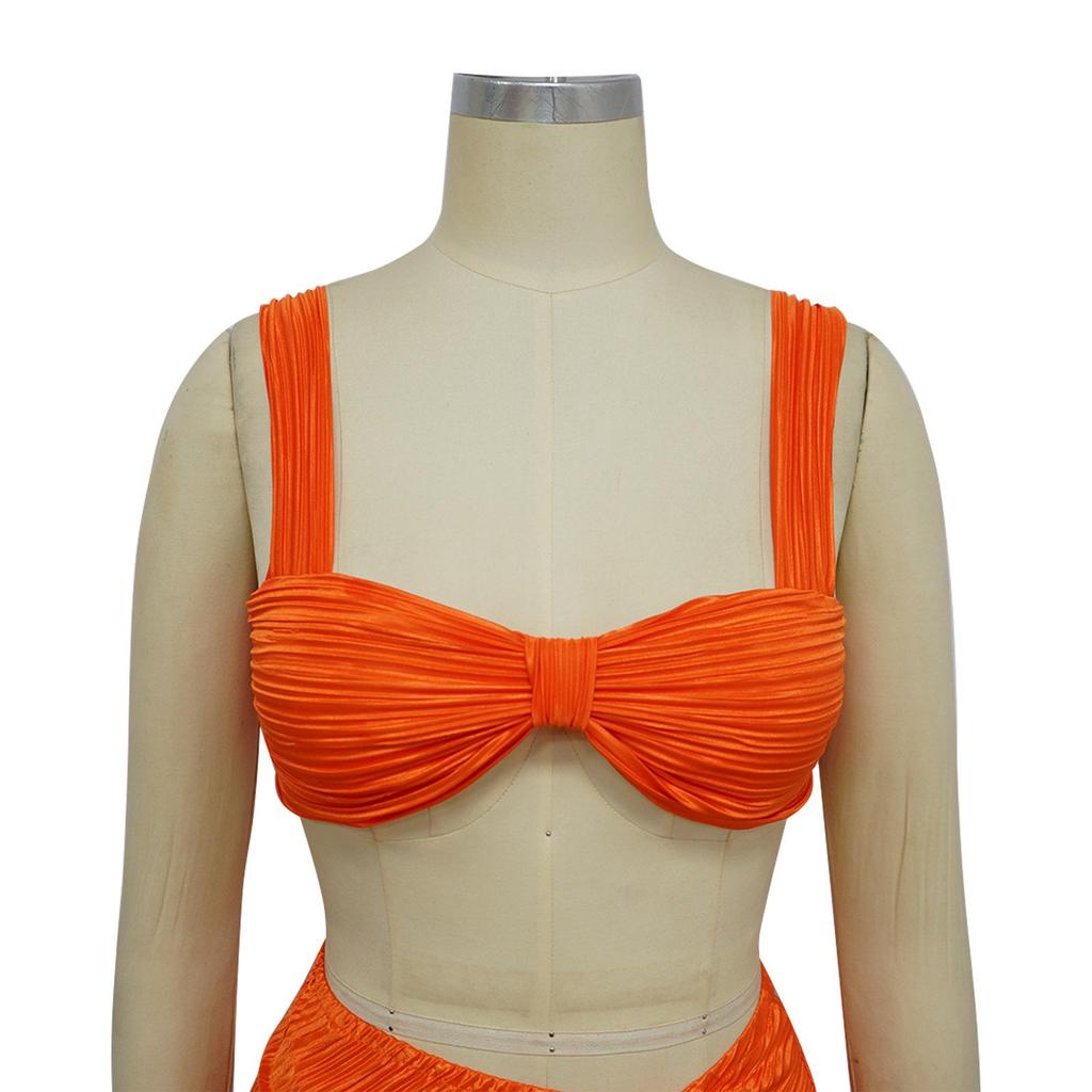 2023 European & American Pleated Backless Camisole and Ruched Skirt Set