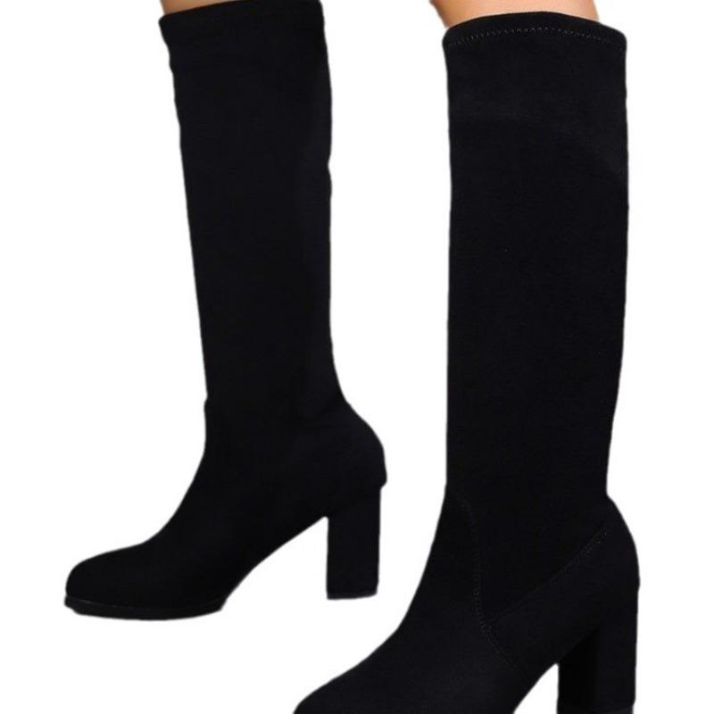 Large Size Black High-heeled Fashion Boots Autumn and Winter New Fashion Versatile Round Head Women's Boots