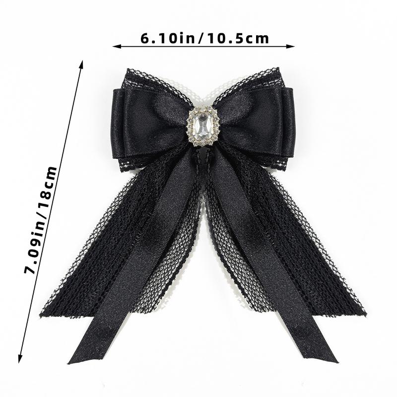 Schwarze Spitze Satinband Perlen Schleife Brosche Krawatte College Stil Damen Hemdkragen Pin Kleidung Dekoration Zubehör