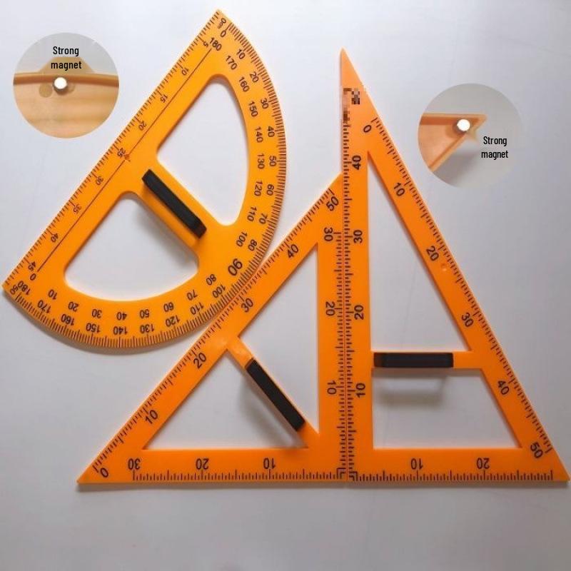 Magnetisches Lehrer-Set: Winkel, Lineal, Winkelmesser mit Griff