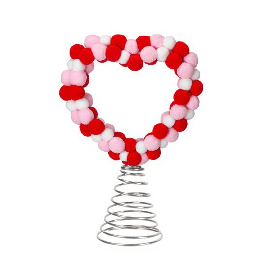 

Валентина серце ялинка Топпер червоний рожевий білий помпон м яч любов серце верхівка дерева прикраса для День святого Валентина Різдво весілля день народження вечірка дім 7.5cm