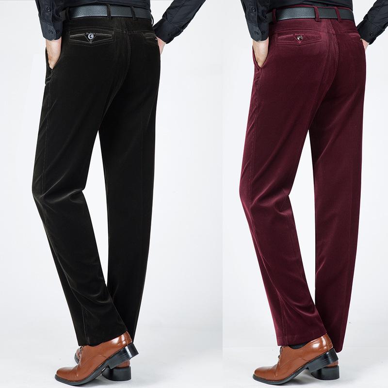 Calças Masculinas de Veludo Cotelê Grosso para Outono/Inverno - Casual Solto para Meia-Idade e Idosos.