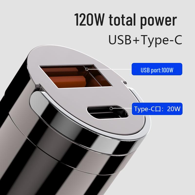 120W Fast Charging Mini Car Charger with Invisible Design for Cigarette Lighter