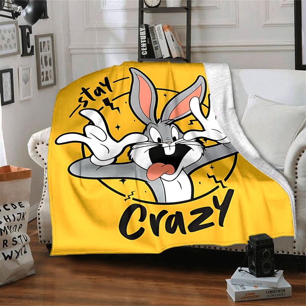 1pc Bugs Bunny Crazy Flannel Throw Blanket Lightweight Soft Warm All Season Blanket for Sofa, Bed, Travel,L1028060