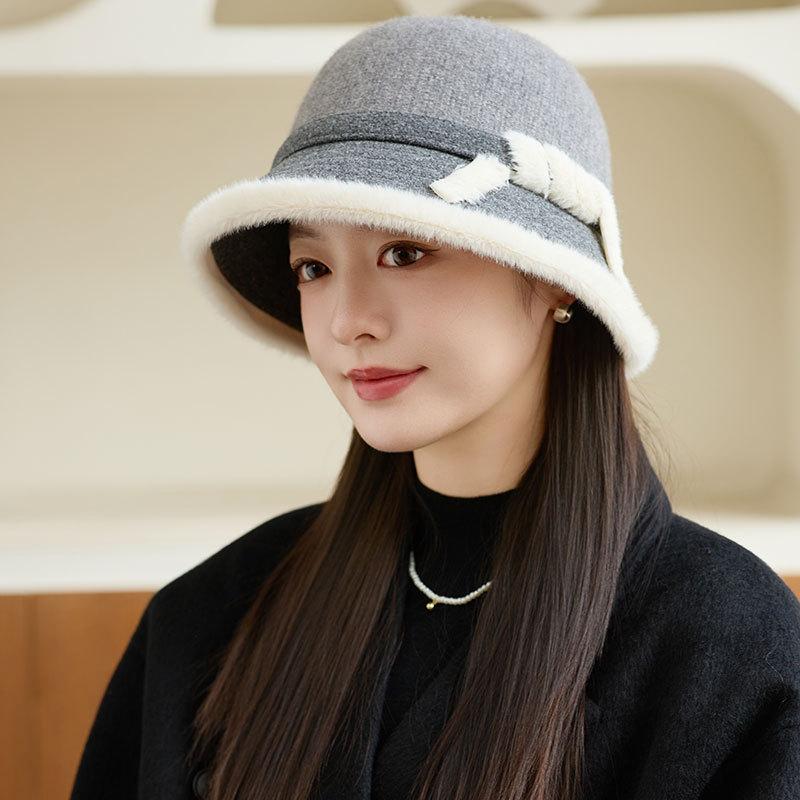 Mode Wolle Retro Fischerhut Herbst und Winter Damen Warmer Plüsch Beckenhut