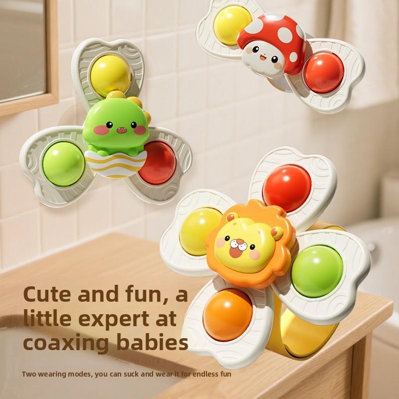 Baby Cartoon Suction Cup Spinner Toy With Rotating Flowers For Infants And Toddlers
