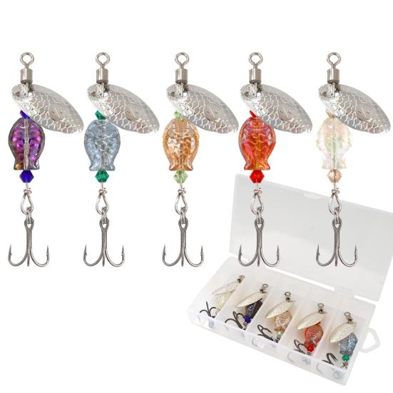 5Pcs Fishing Lure Spinnerbait with Treble Hooks Vibrant Color Compact Portable Fishing Lures Spoon Spinner Baits Kit