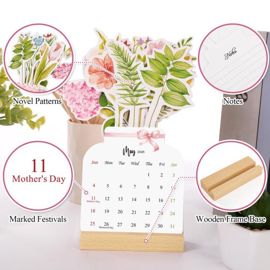 2025-2026 Small Desk Calendar 24 Months Floral Desktop Calendar Home Office Mini Standing Flip Decorative Flower Calendar