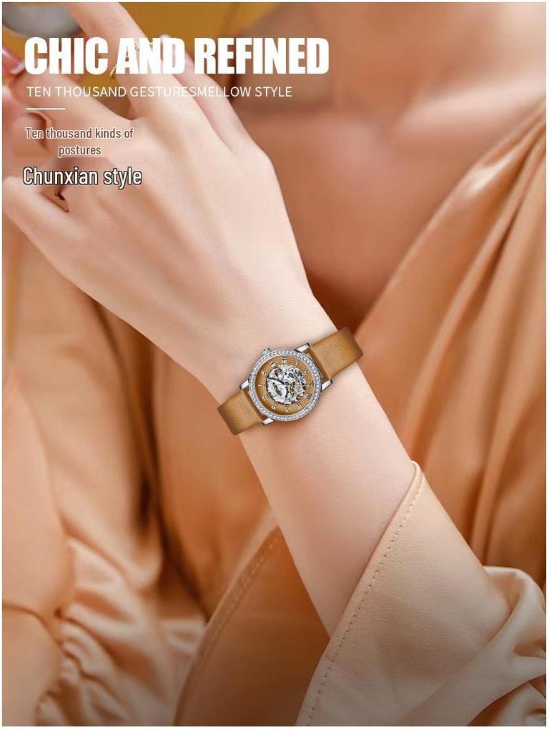OUBAOER Women's Casual Mechanical Watch with Roman Numeral Dial, Waterproof Design