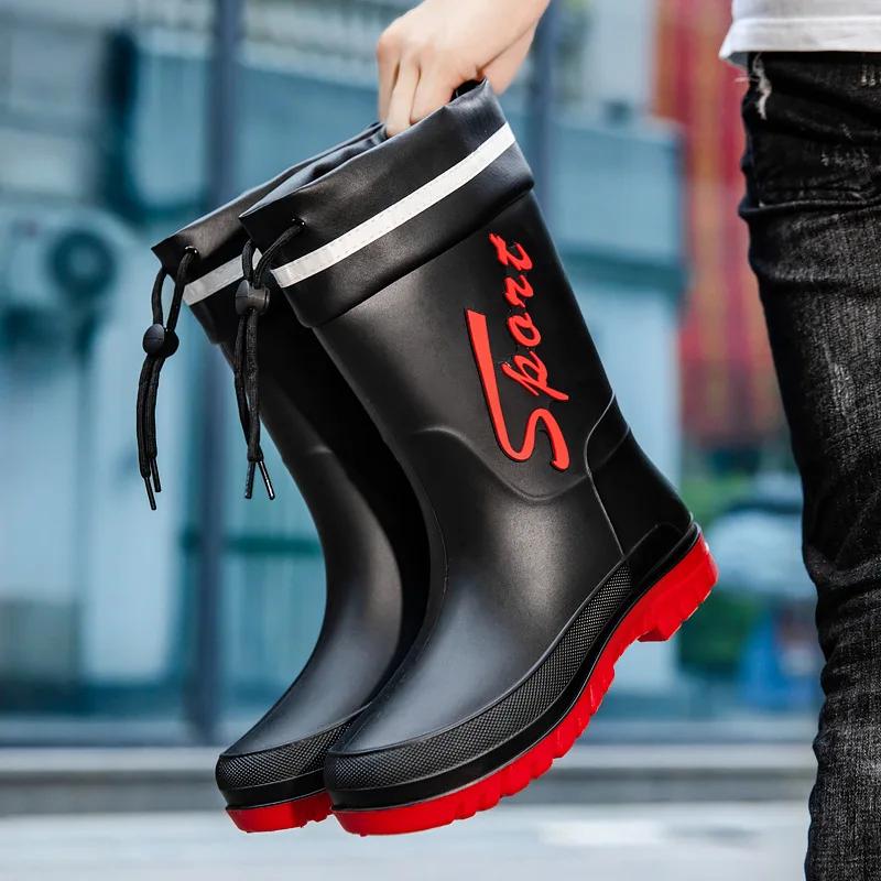 Fashion 2025Mid-calf Rain Boots Men Slip-On Waterproof Rubber Rain Shoes Work Mud Boots Warm Durable Non-Slip Boots Farming Fishing Camp