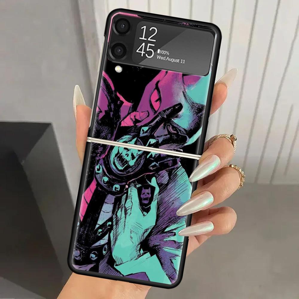 JoJo Adventure Killer Queen Hard PC Phone Case For Samsung Galaxy Z Flip 7 6 5 4 3 Black ZFlip7 ZFlip6 Flip5 Flip4 Flip3 5G Prin