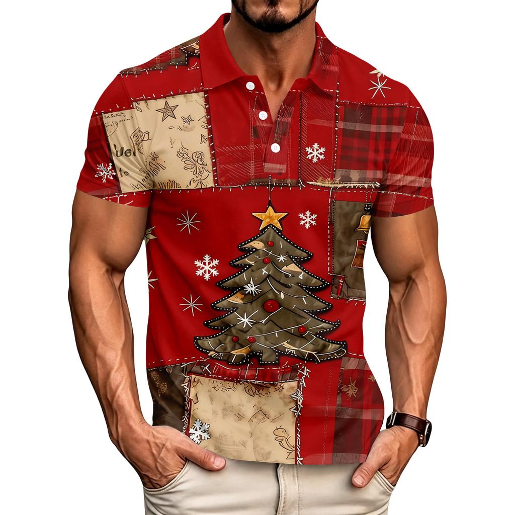 Men's Casual Short Sleeve Shirt with Christmas Print and Loose Fit for Holiday