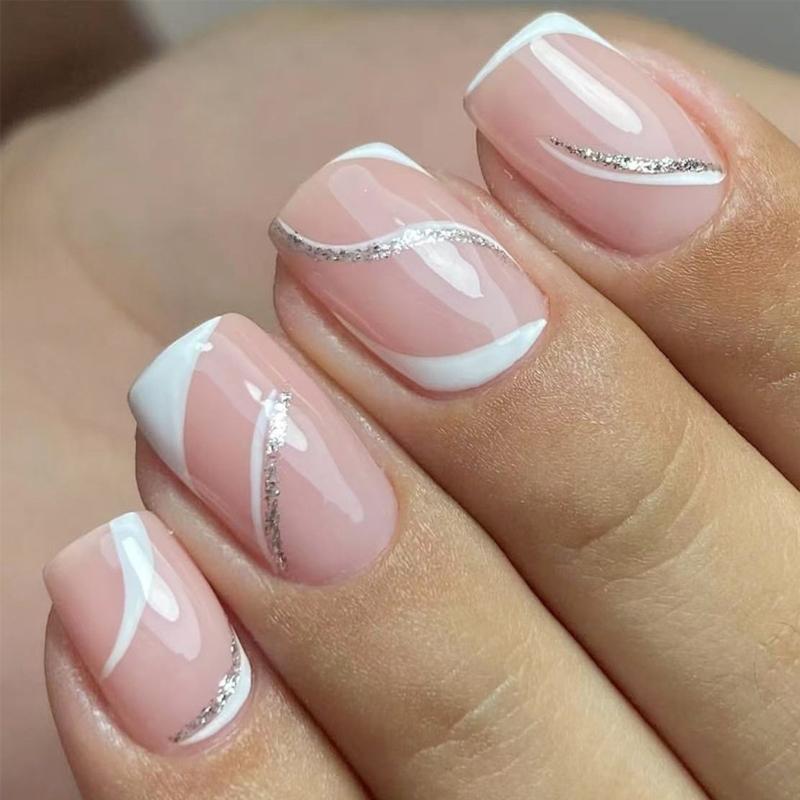 

Press on Nail French Tip Nail Square Nail Tips Fake Nail Full Cover False Nail with Designs Artificial Acrylic Nail 1
