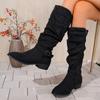 Women Knee High Boots Autumn Winter Female Shoes Fashion Female Slip-on Folds Low Heel Pointed Toe Long Boots Botas De Mujer 983