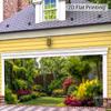 2D Colorful Flower Palm Tree Lawn View Garage Door Banner Garden Backdrop