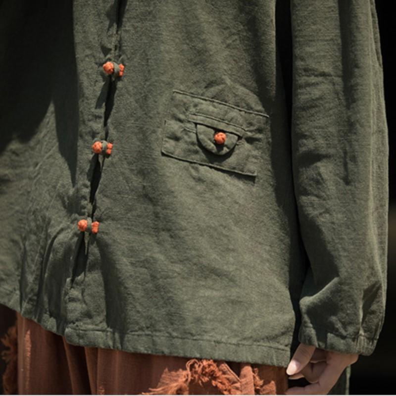 Johnature Camicie vintage da donna, camicette a maniche lunghe, bottoni autunnali, tinta unita, stile cinese