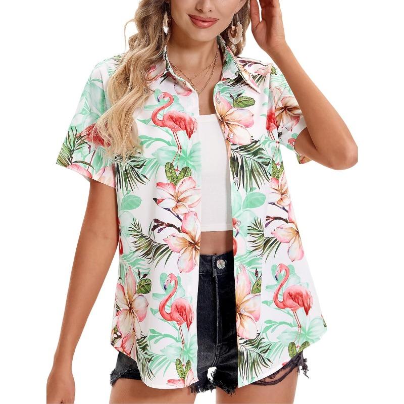 2026 Damenmode Neuankunft Kurzarm Hemdkragen Hemd Tropische Pflanze 3D Bedrucktes Hemd Hawaiianischer Urlaub Outdoor Freizeit Oberteil