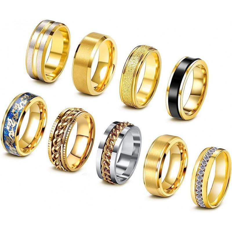 9-Piece Rotating Chain Ring Set Stainless Steel Stress Relief Jewelry Men Women