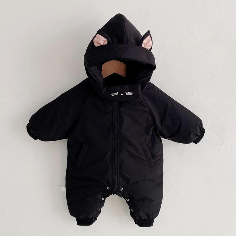 Baby Boy Girl Jumpsuit Winter Cute Cartoon Hooded Bodysuits Infants Solid Thick Warm Kids Clothes Girls Costumes