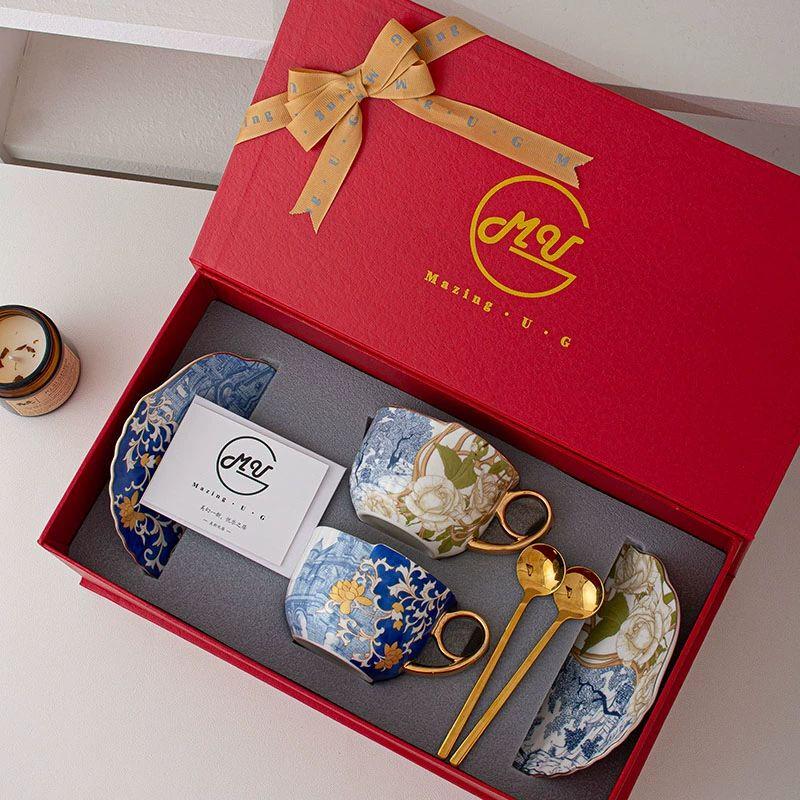 Song Yun Qing Premium Gold-Rimmed Enamel Ceramic Coffee Cup Gift Set