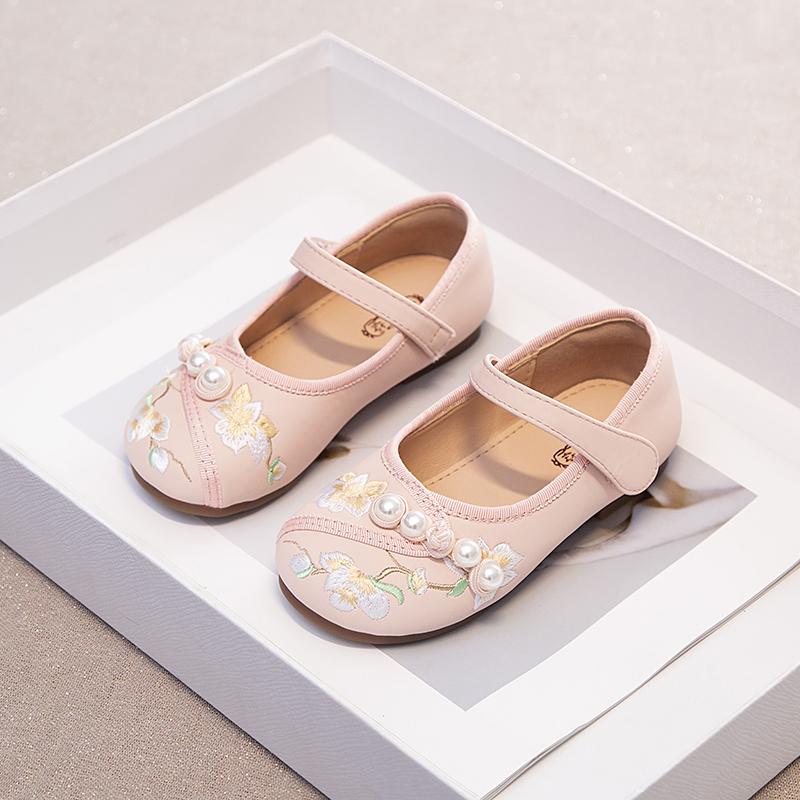 2024 Girls Mary Janes Chinese Style Shallow Flowers Embroidery Hook & Loop Children Fashion Casual Shoes Drop Shipping Platform