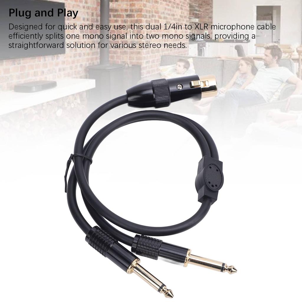 3 Pin XLR to 1 4in Microphone Cable Excellent Sound Quality Plug and Play XLR Female Dual 6.35mm Cable for Amplifier
