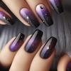 Gradient Black Purple Ombre Press-On Nails with Star Moon Design