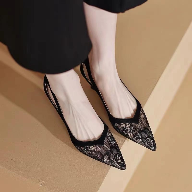 Spring and Autumn Lace Hollow Mesh Pointed High Heels Sexy Light Mouth Single Shoes Women