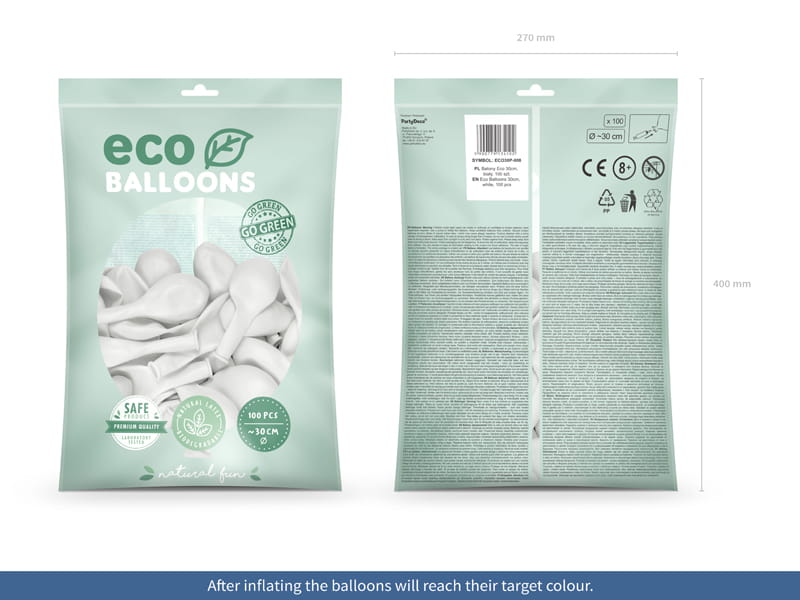 PartyDeco Eco Balloons 30cm White 100 pcs