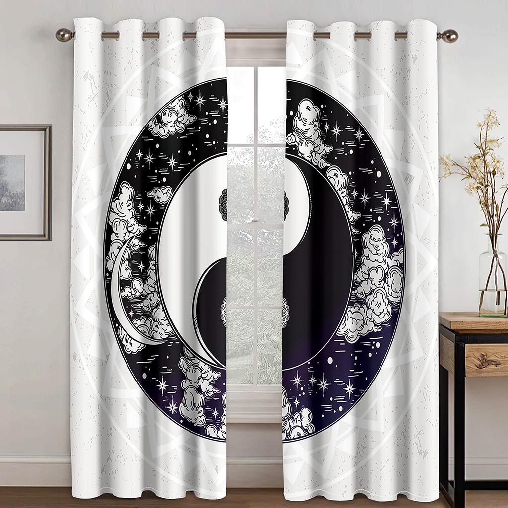 Chinese Style Taiji Bagua Design Taoist Traditional Culture Curtains 2 Panels Luxury Living Room Bedroom Window Decor Curtains