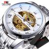 Fashion Tevise Retro Diamond Design Black Gold Mechanical Top Brand Automatic Full Steel Luxury Skeleton Waterproof Wrist Watch