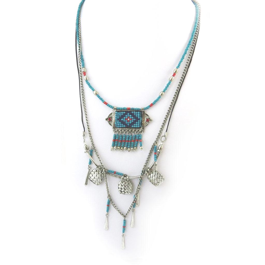 Les Trésors De Lily [N3620] - Silver Turquoise 'Navajos' Necklace