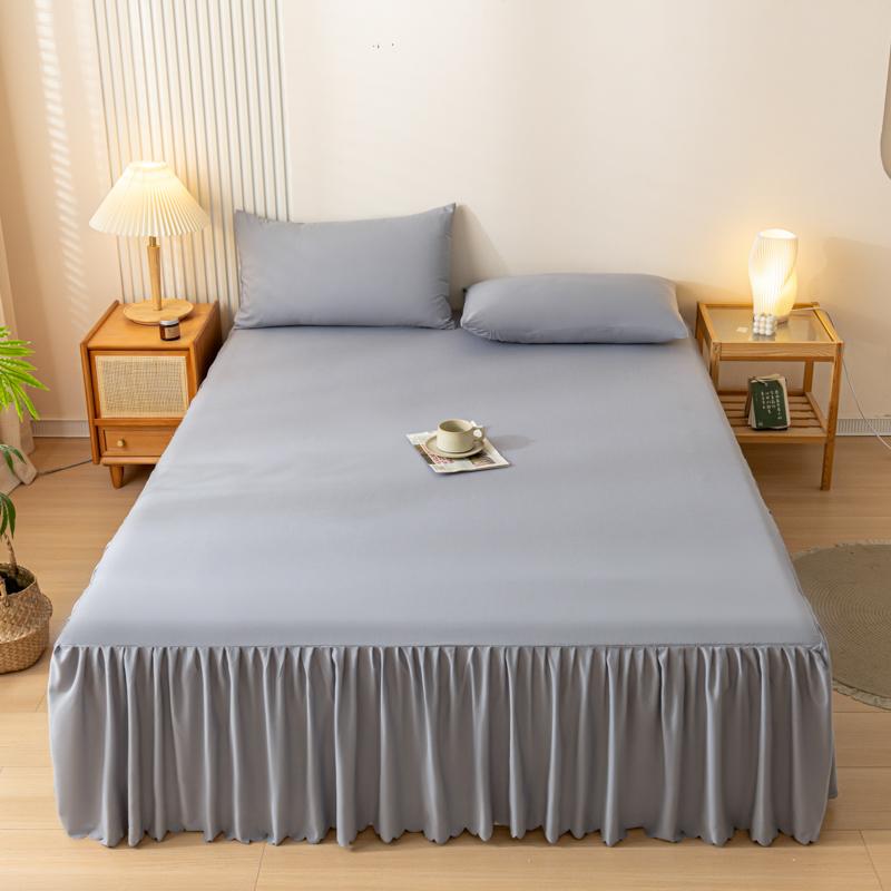 1pc Gray Bed Skirt Skin-friendly Bed Cover Simple Style Mattress Protector Roupa De Cama Soft Bedspread for Home (No Pillowcase)