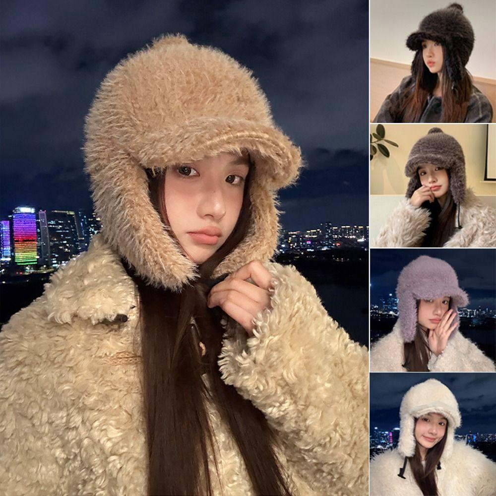 Fluffy Winter Cap Plush Plush Hat Cozy Ear Protection Hat  for Women