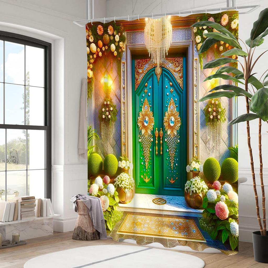 Diamond Door  shower curtain, bathroom shower waterproof curtain with 12 hooks, fish shaped home decoration, free delivery