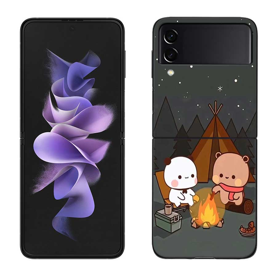 Cute BuBu DuDu Phone Case For Samsung Z Flip 7 6 5G Galaxy Z Flip 5 4 3 Black Hard Cell Cover Luxury PC Shell Coque