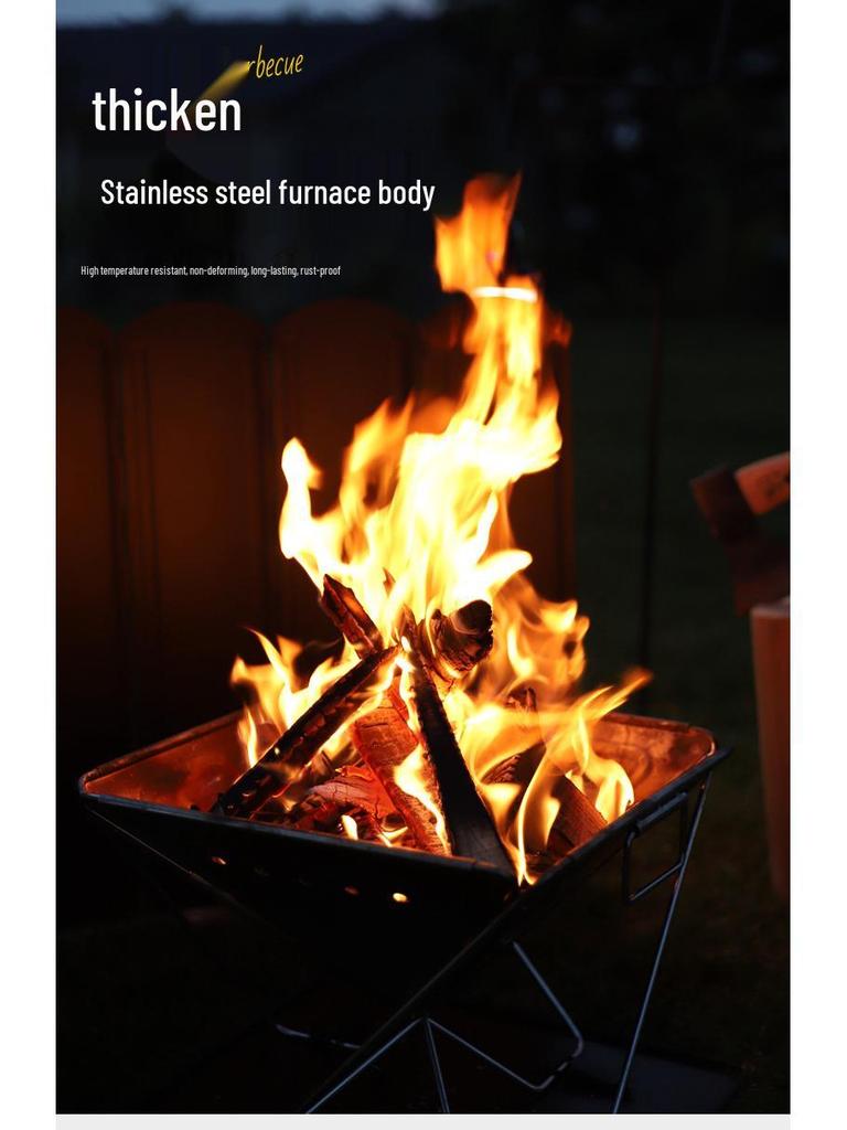 Large Outdoor Stainless Steel Folding Barbecue Grill and Fire Pit for Camping and Picnics