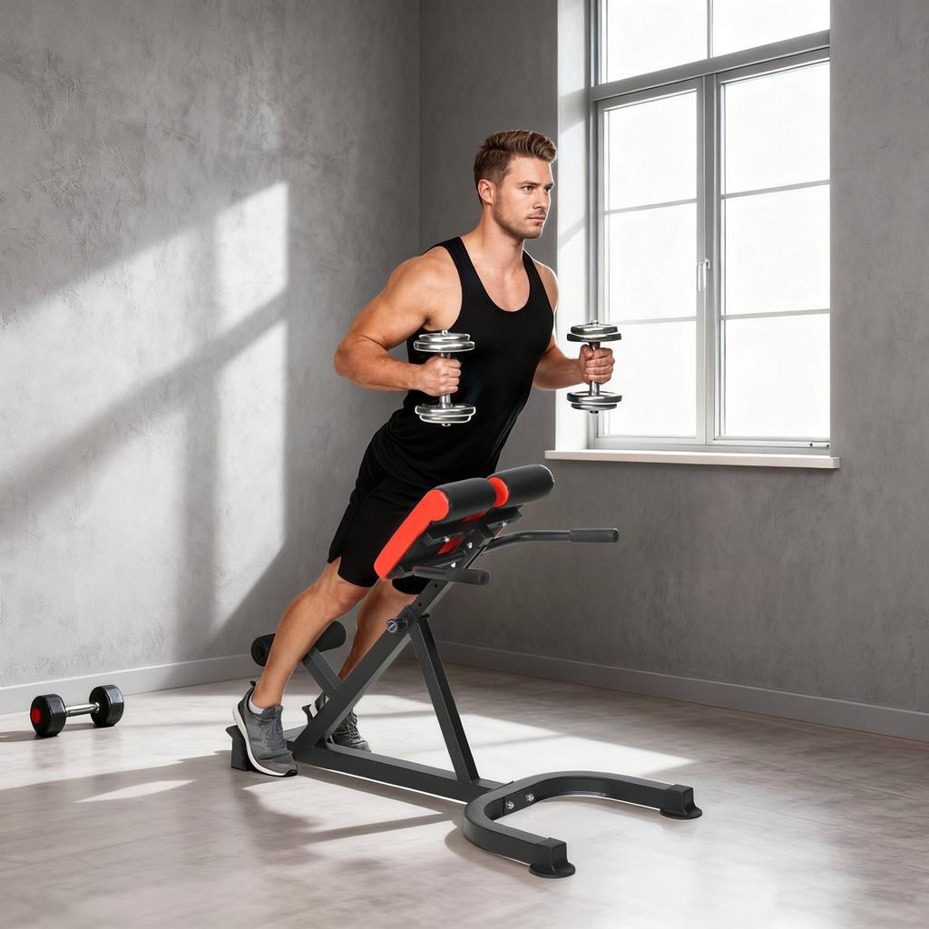 45-Degree Hyperextension Roman Chair, 5-Level Adjustable Back Extension Bench, Heavy-Duty Home Gym Equipment, Red