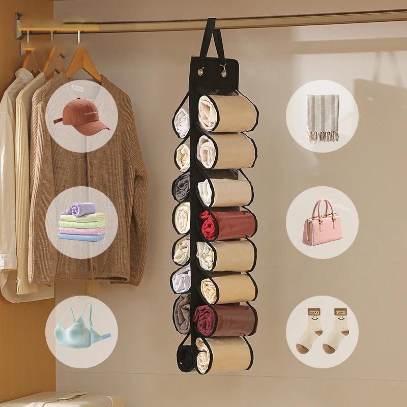 1PC Storage Bag Clothes Hanger Compartment Hanging Organiser Clothes Hanger Foldable Leggings Organiser Wardrobe Roll Organiser