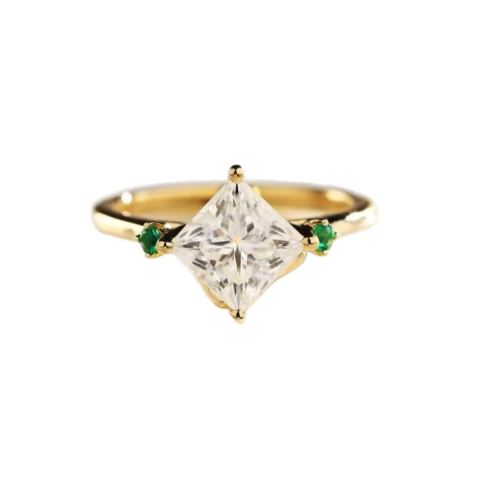Vergoldeter quadratischer Zirkonring - Einfacher Schmuck für Damen