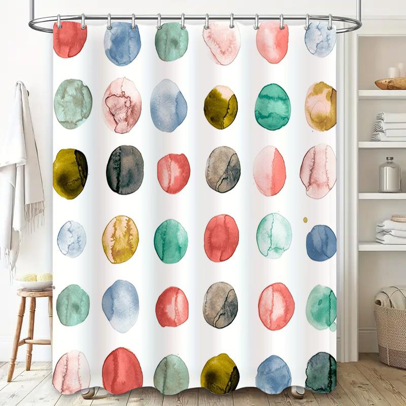 Watercolor Circle Shower Curtain 3D Printed Water-Resistant Polyester Fabric Blue/Green/Pink/Red Polka Dot Design For Bathrooms