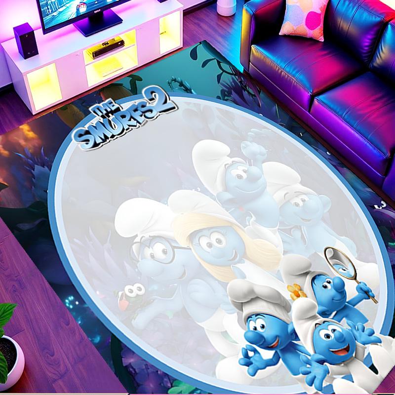 Blue Smurfs Print Rug, Washable Floor Carpet, For Entryway Dorm Laundry Room Office Study, Home Decor Birthday Christmas Gift