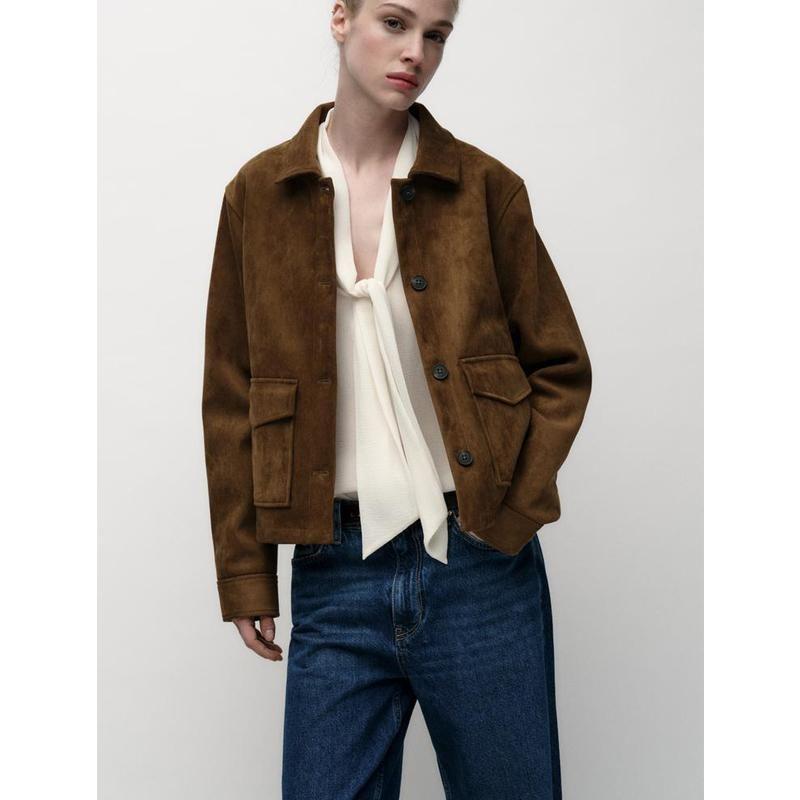 Spring New Arrival Retro Work Clothing Loose Suede Texture Effect Long Sleeves Lapel Jacket 4344622