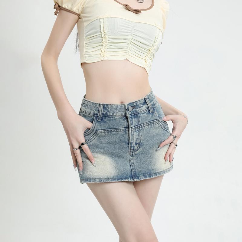 Denim Mini Skirt Women Summer High Waisted Slim A-line Skirt Shorts Female Streetwear Vintage Y2K Casual Simple Blue