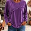 Women's European & American Style Velvet Patchwork Tassel Crew Neck Long Sleeve Top
