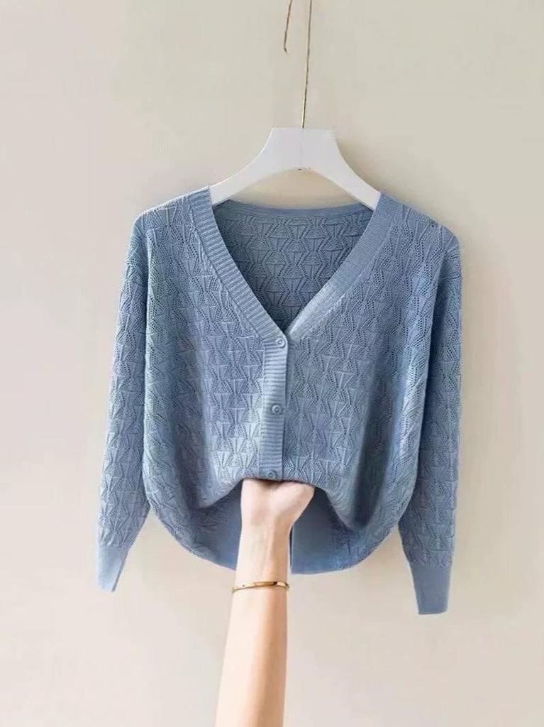 Women's Ice Silk Hollow-Out Cardigan Shawl with Camisole Thin Knit Top