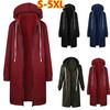 Women Coat Autumn Thicken Warm Long Hooded Jacket Plus Size Zipper Lady Sweater Solid Color Coat