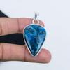 Natural Neon Blue Apatite Gemstone Silver Pendant in 925 Sterling Silver - Handmade Pear Design, Everyday Wear Jewelry Birthday Gift