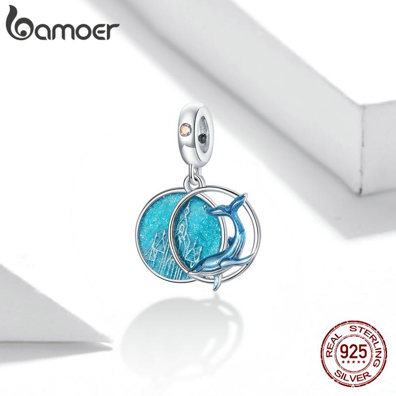 

BAMOER стерлингового серебра 925 пробы с эмалью подводные киты синий океан подвеска-подвеска для оригинального браслета или браслета 925 silver